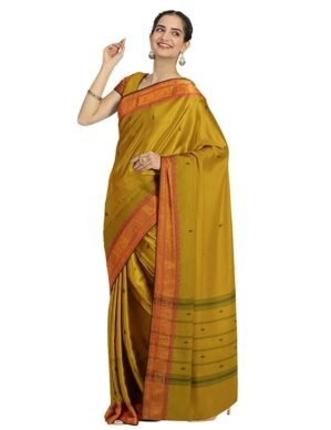 Voltrix Avishya Chettinad South Indian Style Pure Cotton Saree Without Blouse | Ethnic Ready to Wear Saree | For Daily and Work Wear (Yellow) (S)