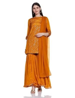Elaro BIBA Women Art Silk Kurta Garara Suit Set (S)