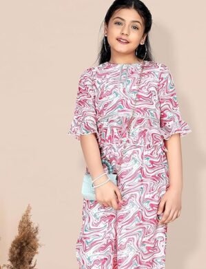 Kraftzon Jwalin Girl’s Black Ethnic Wear Polyester Blend Printed Crop Top with Pant Set (XXL)