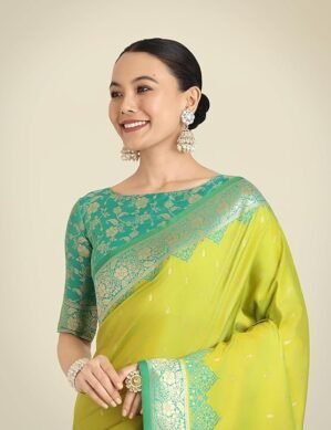 Vantico Women's Banarasi Saree in Soft Silk with Butti & Zari Weave Comes With unstitched blouse piece (S)
