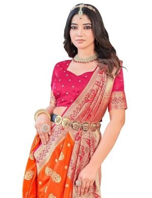 Zenova Glory Sarees Women's Banarasi Satin Silk Saree Elegantly Crafted Graceful Design With Blouse Piece (Satin Silk_Parent) (M)