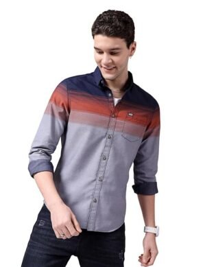Zenova The Indian Garage Co Men Slim Fit Striped Full Sleeves Collar Casual Shirt. (S)