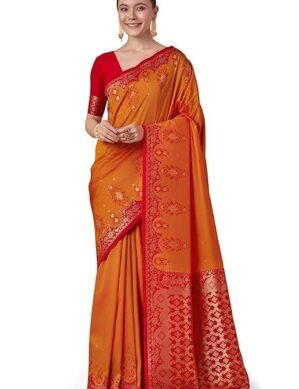 Kraftzon Women's Luxurious Banarasi Soft Silk Saree with Zari Woven Rich Brocade Design comes with Unstitched blouse Piece (M)