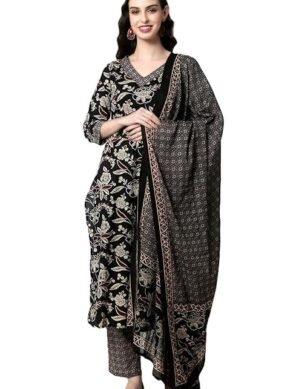 Nexora Arayna Women's Cotton Block Printed Straight Kurta with Palazzo Pant. (L)