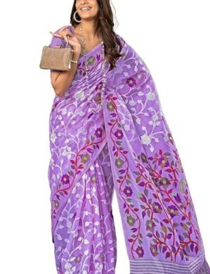 Elaro India Tantuja Inspired Traditional Floral Nakshi Butta Work Soft Jamdani Saree (M)