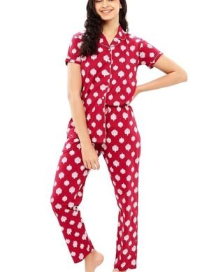 Voltrix ZEYO Women's Cotton Heart Printed Stylish Night Suit Pajama Set (S)