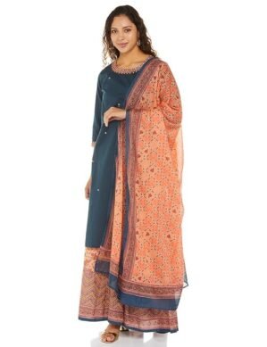 Voltrix BIBA Women Solid Cotton Straight Kurta Sharara Suit Set (XXL)