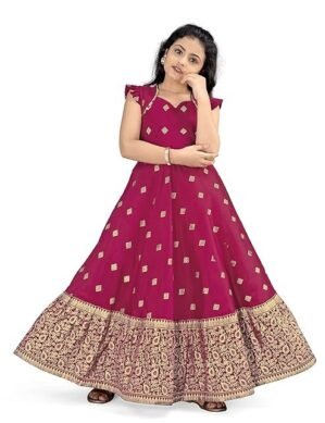 Zenova Jwalin Girls Maxi Length Flared Ethnic Dress | Long Fit and Flare Dress for Kids (XXL)
