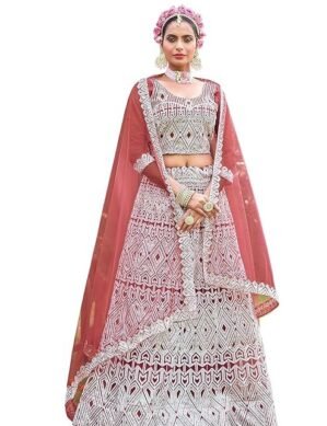 Zenova VARNI FABRICS: A lady's First Love Designer Sider Lehenga Choli Set, Purple Geometric Embroidered Net, Traditional style (XXL)