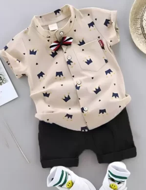 Lumion Baby Boys & Baby Girls Party (Festive) Shirt Shorts (ROYAL CHIKU BLACK). (XXL)