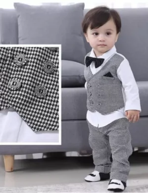 Zenova Baby Boys Party (Festive) Shirt Pant, Bow Tie, Jacket (WHITE & BLACK). (XXL)