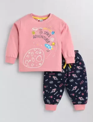 Elaro Boys Casual T-shirt Track Pants (Light Pink, Blue). (XXL)