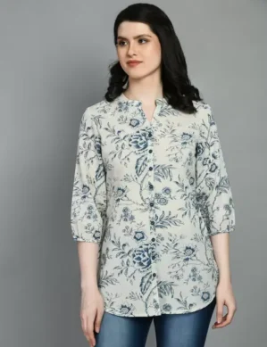 Nexora Casual Regular Sleeves Printed Women Blue Top. (XXL)
