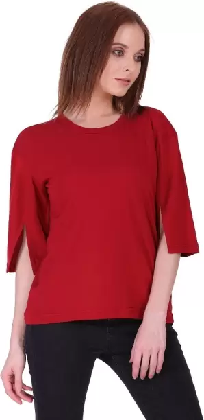 Lumion Casual Regular Sleeves Solid Women Maroon Top. (XL)