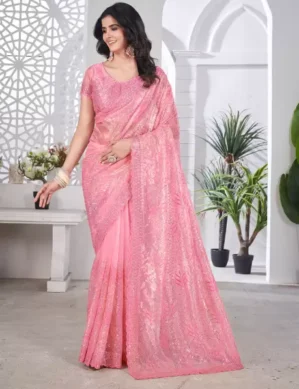 Zenova Embellished Bollywood Net Saree (Pink)Occasion: (Party & Festive) (XL)