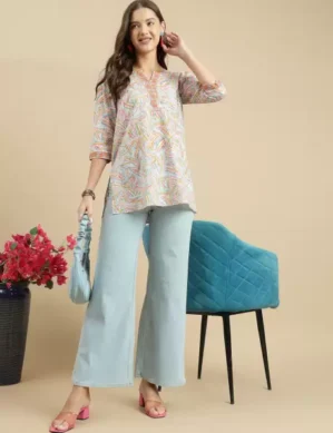 Kraftzon Formal Regular Sleeves Floral Print Women Grey Top (S)