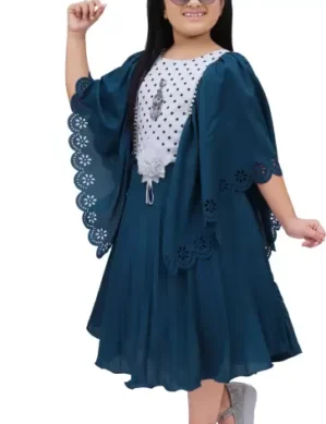 Kraftzon Girls Below Knee Party Dress (Blue, Fashion Sleeve). (S)