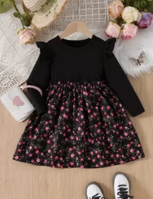 Zenova Baby Girls Midi/Knee Length Party Dress (Black, Full Sleeve). (S)