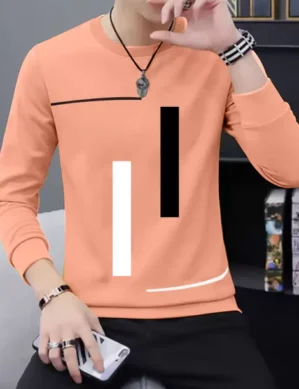 Auralis Men Printed Round Neck Pure Cotton Orange T-Shirt. (M)