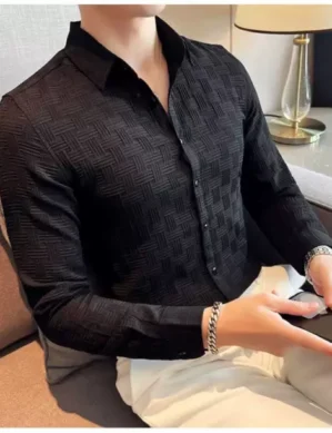 Lumion Men Regular Fit Self Design Spread Collar Casual Shirt. (L)