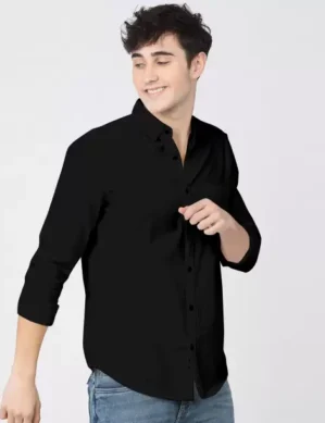 Elaro Men Regular Fit Solid Cut Away Collar Casual Shirt. (L)