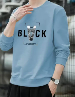 Elaro Men Typography Round Neck Cotton Blend Light Blue T-Shirt. (L)