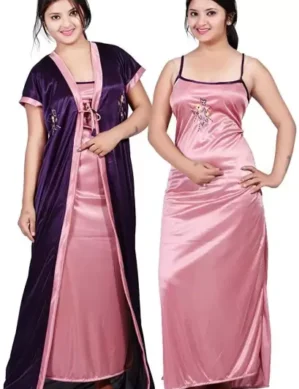Elaro Pack of 2 Women Nighty with Robe (Purple). (M)