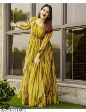 Elaro Trendy Partywear Women Dresses Long Sleeves. (S)