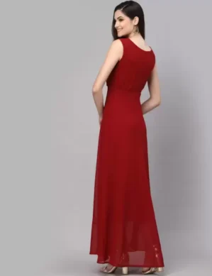 Nexora Women Fit and Flare Maroon Dress Maxi/Full Length. (L)