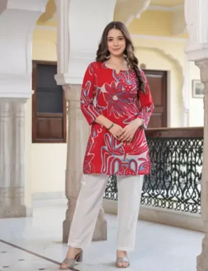 Lumion Women Printed Viscose Rayon A-line Kurta (Red). (S)