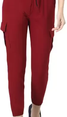 Elaro Women Slim Fit Maroon Polyester Trousers. (XXL)